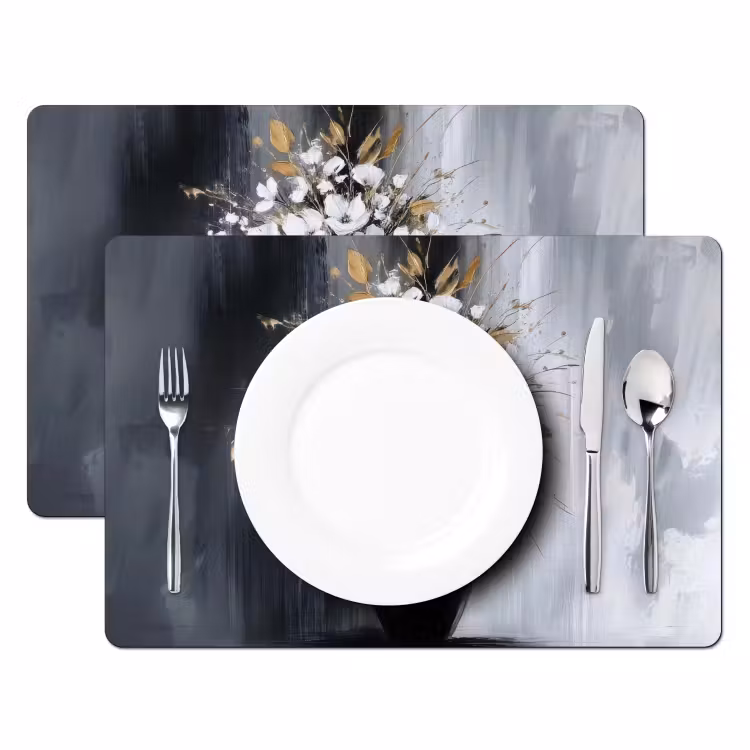 Sets de table en vinyle - Fleurs - Blanc - Vase - Abstrait — 2