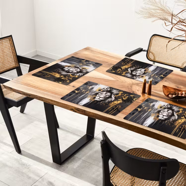 Sets de table en vinyle - Lion - Portrait - Taches de peinture - Gris — 4