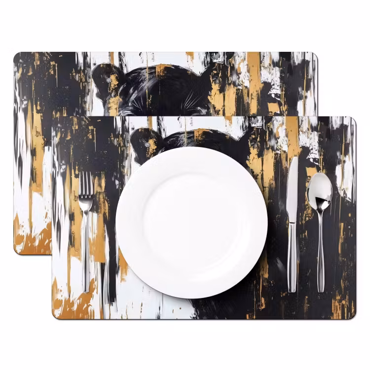 Sets de table en vinyle - Panthère - Noir - Abstrait - Coups de pinceau — 2