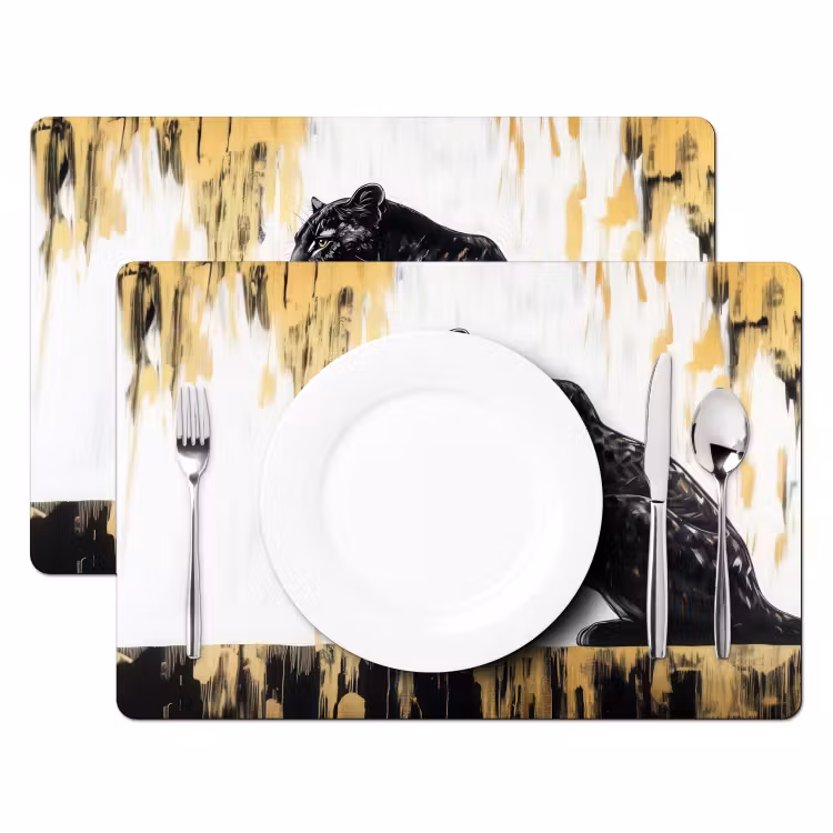 Sets de table en vinyle - Panthère - Noir - Abstrait - Or — 2