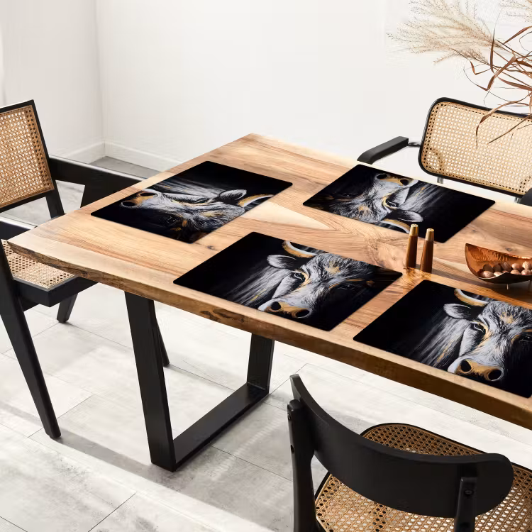 Sets de table en vinyle - Taureau - Cornes - Museau - Or — 4