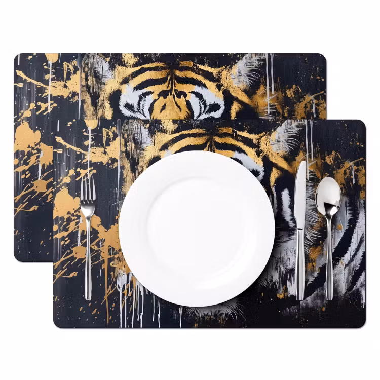Sets de table en vinyle - Tigre - Taches de peinture - Or — 2