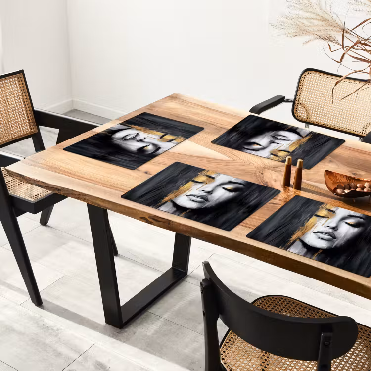 Sets de table en vinyle - Visage - Femme - Coups de pinceau - Abstrait — 4