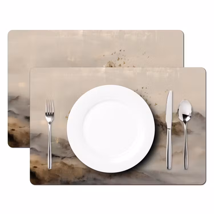 Sets de table en vinyle - Paysage de montagne - Brouillard - Coups de pinceau — 2