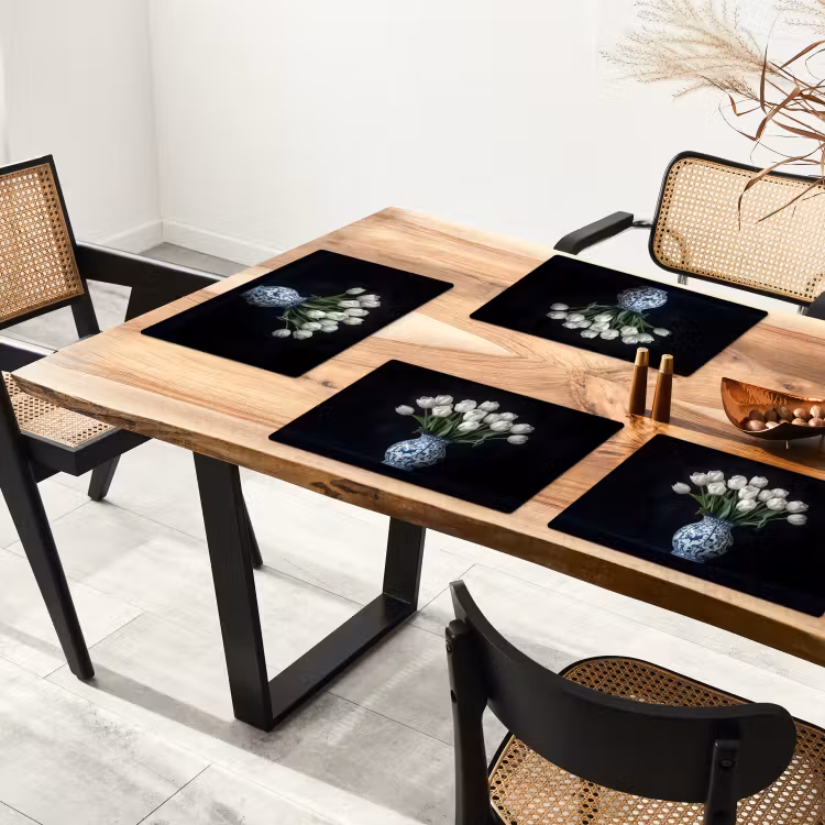 Sets de table en vinyle - Blanc - Fleurs - Tulipes - Vase — 4