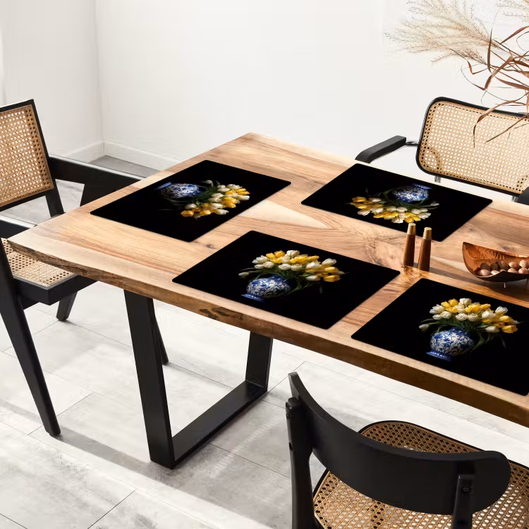 Sets de table en vinyle - Jaune - Tulipes - Vase - Fleurs — 4