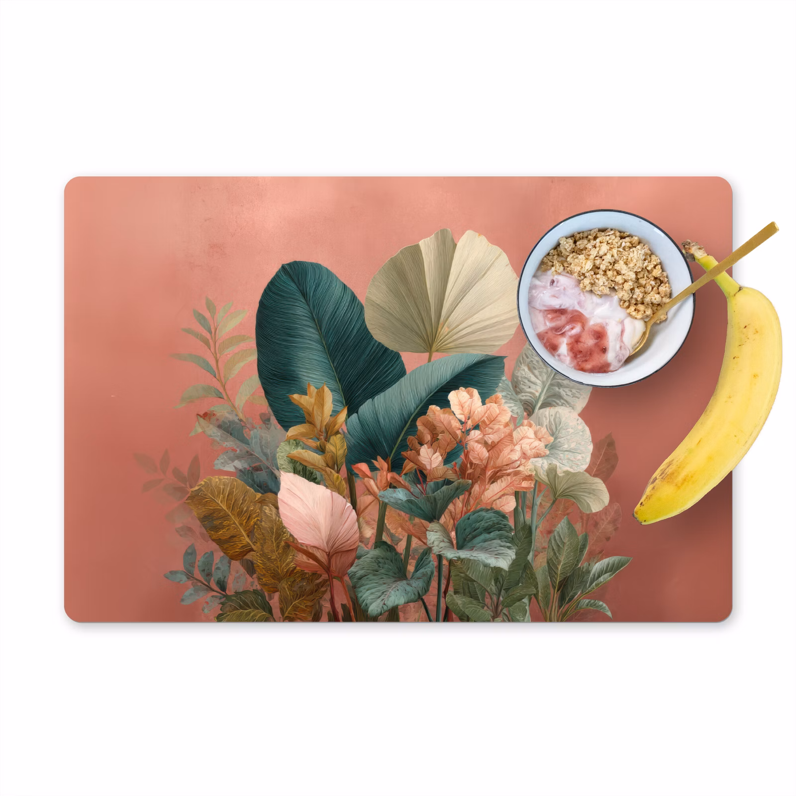 Sets de table en vinyle - Feuilles tropicales - Fleurs - Rose - vert — 1