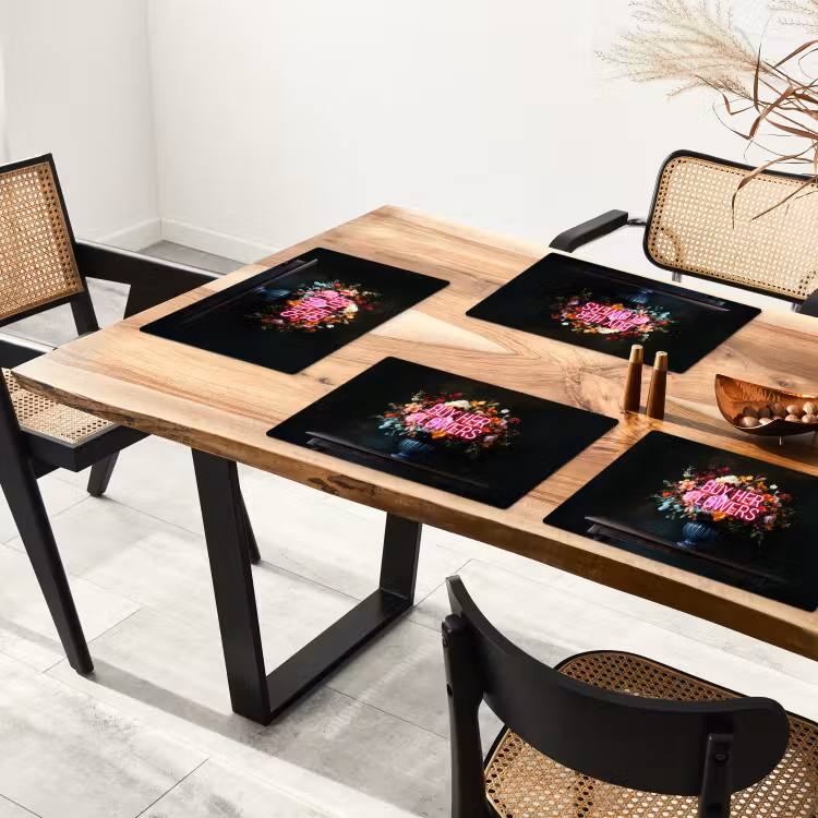 Sets de table en vinyle - Citation - Fleurs - Vase - Néon — 4