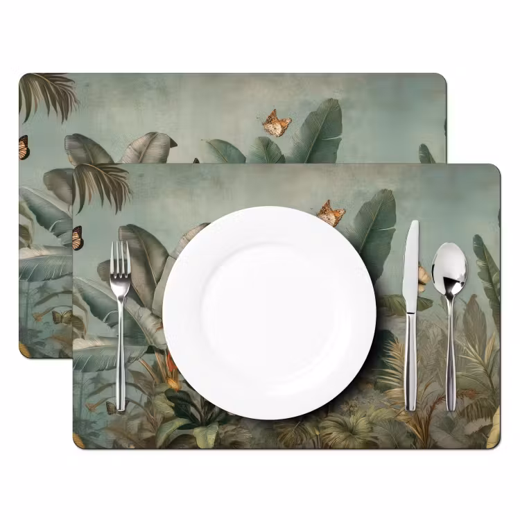 Sets de table en vinyle - Feuillage tropical - Papillons - vert - Marron — 2