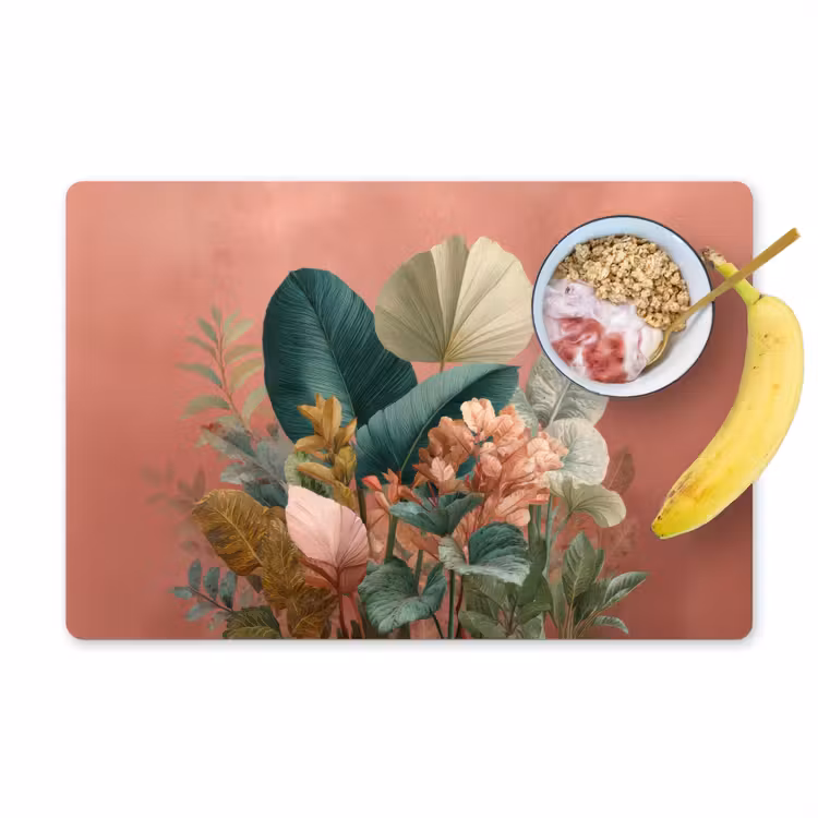 Sets de table en vinyle - Feuilles tropicales - Fleurs - Rose - vert — 1