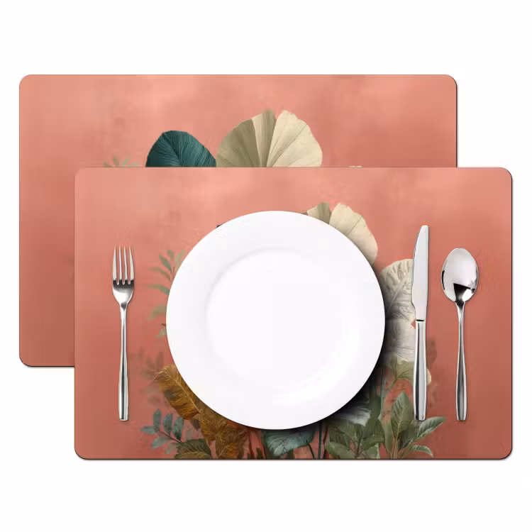 Sets de table en vinyle - Feuilles tropicales - Fleurs - Rose - vert — 2