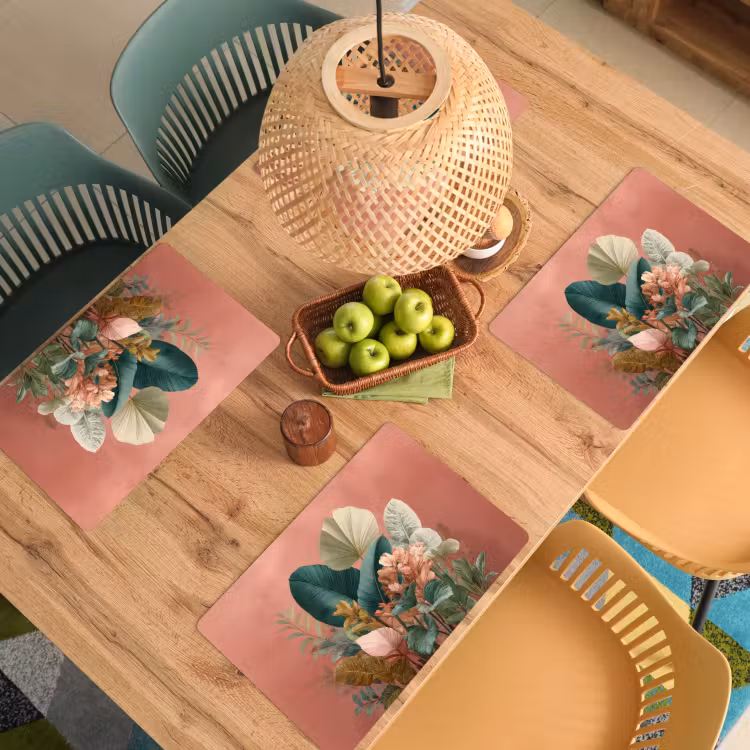 Sets de table en vinyle - Feuilles tropicales - Fleurs - Rose - vert — 3