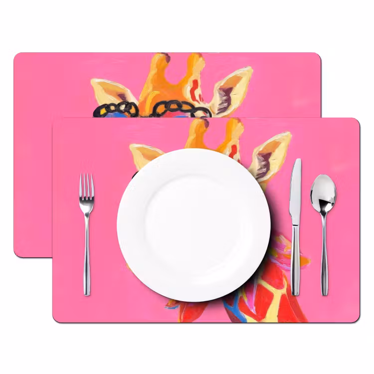 Sets de table en vinyle - Girafe - Rose - Lunettes - Foulard — 2