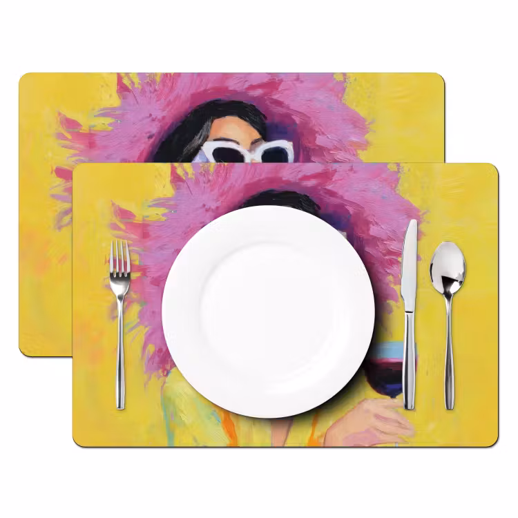 Sets de table en vinyle - Femme - Chapeau - Violet - Vin — 2