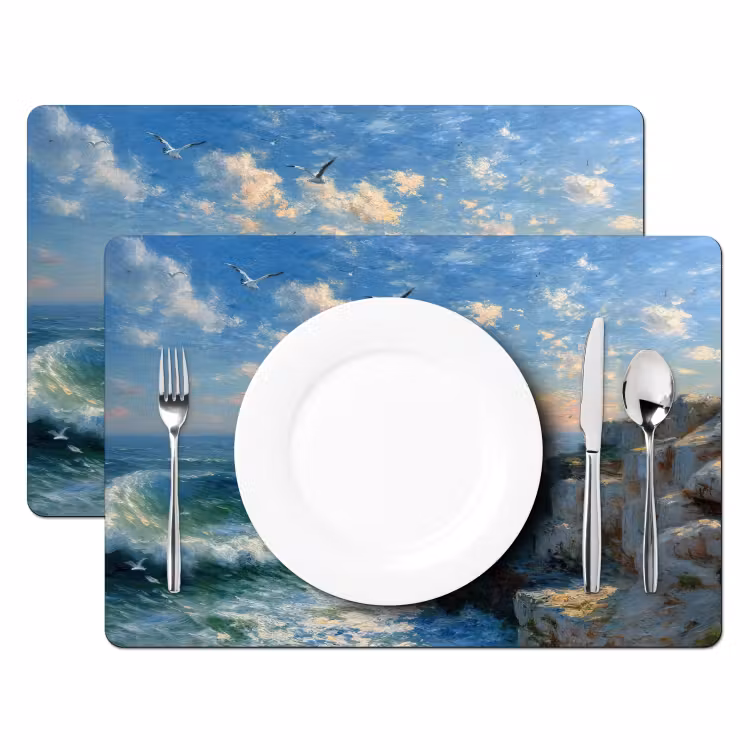 Sets de table en vinyle - Mer - Vagues - Rochers - Mouettes — 2