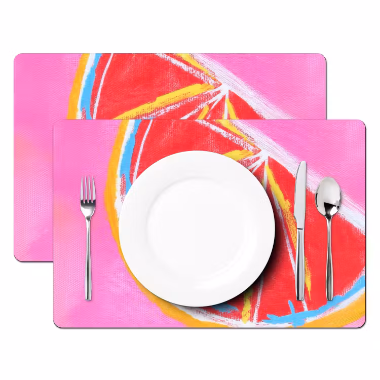 Sets de table en vinyle - Pamplemousse - Peint - Rose - Rayures — 2