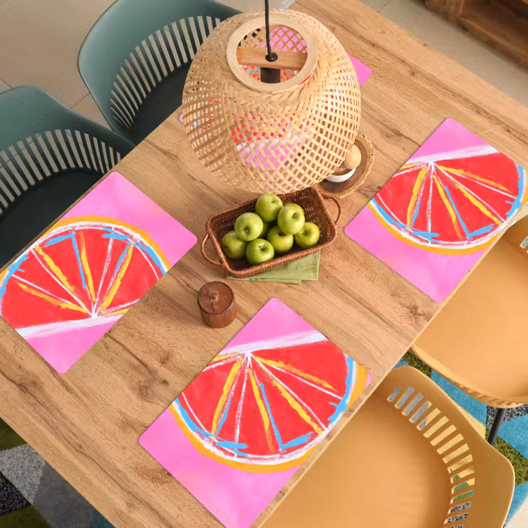 Sets de table en vinyle - Pamplemousse - Peint - Rose - Rayures — 3