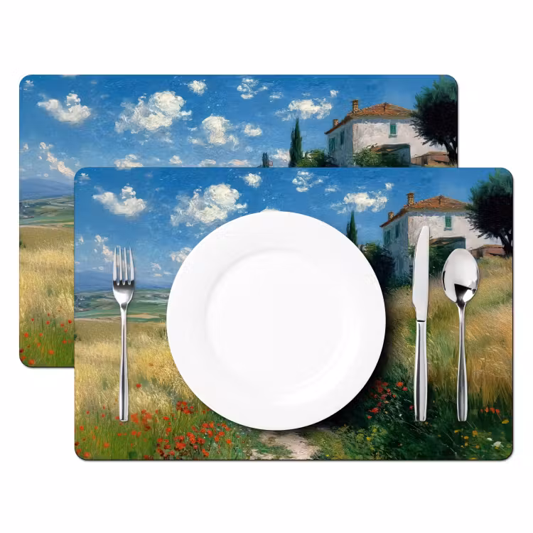 Sets de table en vinyle - Piste de sable - Maison - Arbres - Pelouse — 2