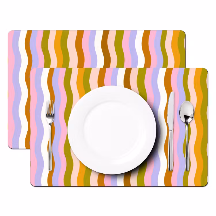 Sets de table en vinyle - lignes - vagues - couleurs pastel - motif — 2