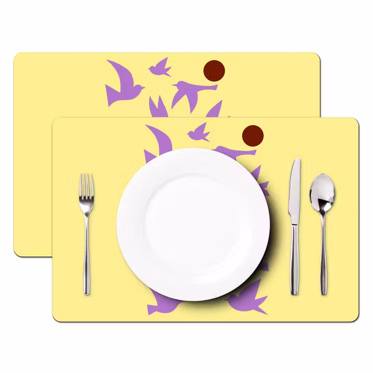 Sets de table en vinyle - Oiseaux - Cercle - Jaune - Mouvement — 2