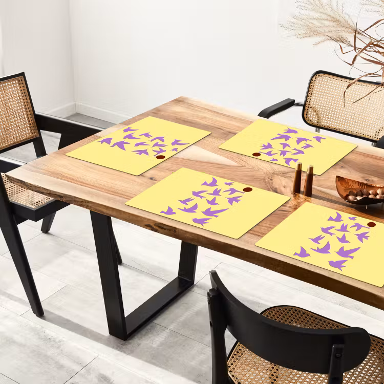 Sets de table en vinyle - Oiseaux - Cercle - Jaune - Mouvement — 4