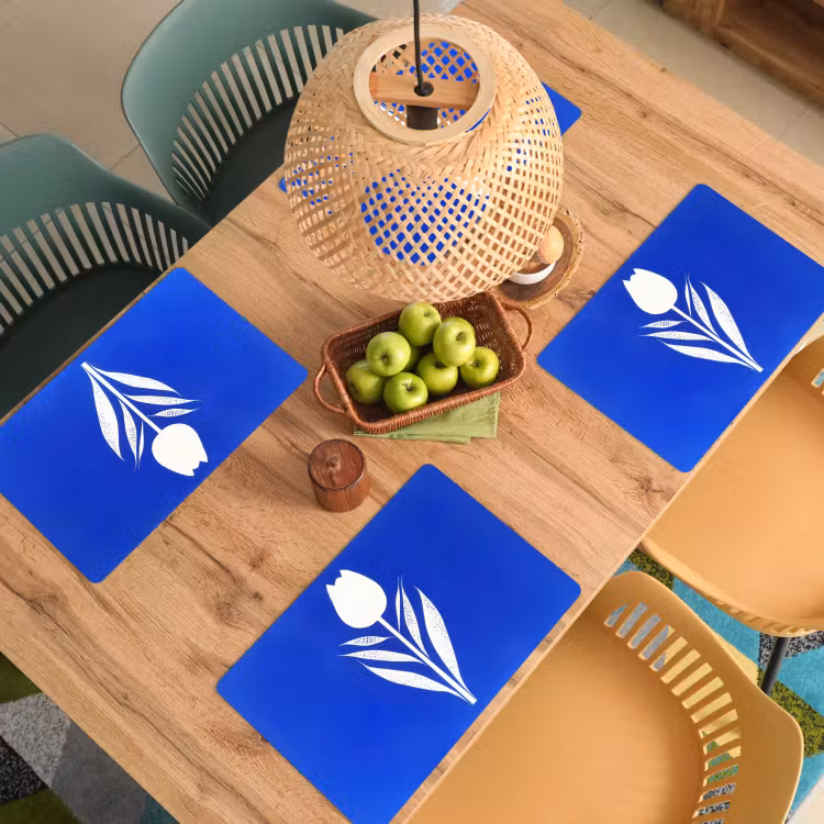 Sets de table en vinyle - Tulipe - Minimaliste - Feuilles - Blanc — 3