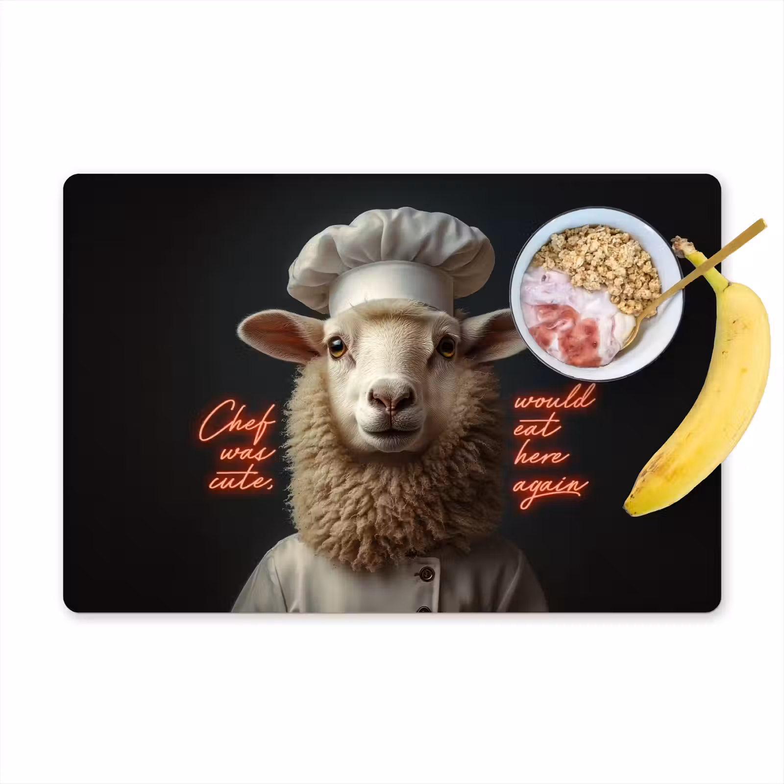 Sets de table en vinyle - Moutons - Vêtements de cuisine - Néon - Citation — 1
