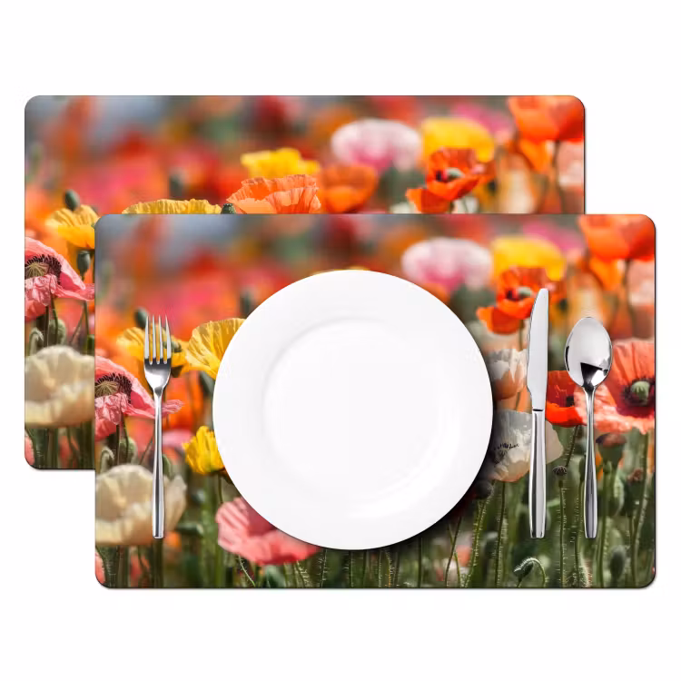 Sets de table en vinyle - Champ de fleurs - coquelicots - coloré — 2