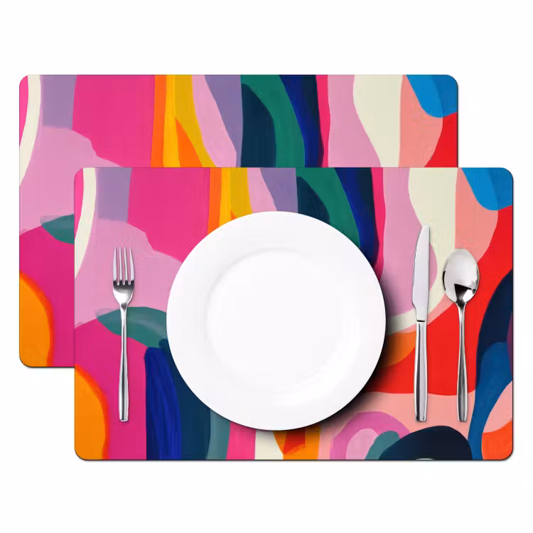 Sets de table en vinyle - Formes - Ondulé - Abstrait - Rose vif — 2