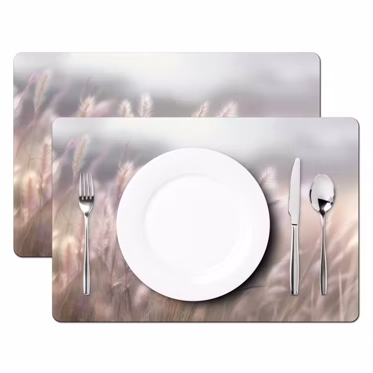 Sets de table en vinyle - Panaches d'herbe - Vent - Beige - Brumeux — 2