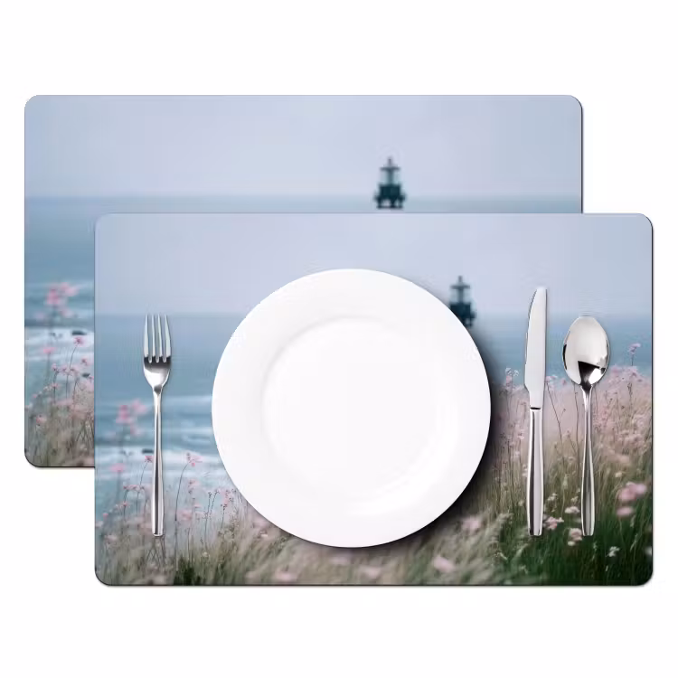 Sets de table en vinyle - Phare - Falaise - Mer - Fleurs — 2