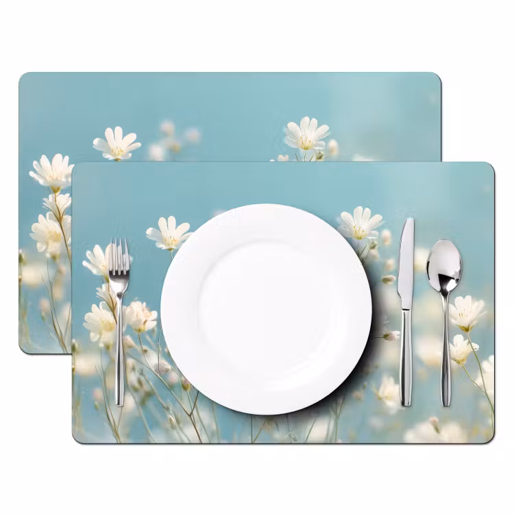 Sets de table en vinyle - Tiges - Fleurs - Air - Blanc — 2