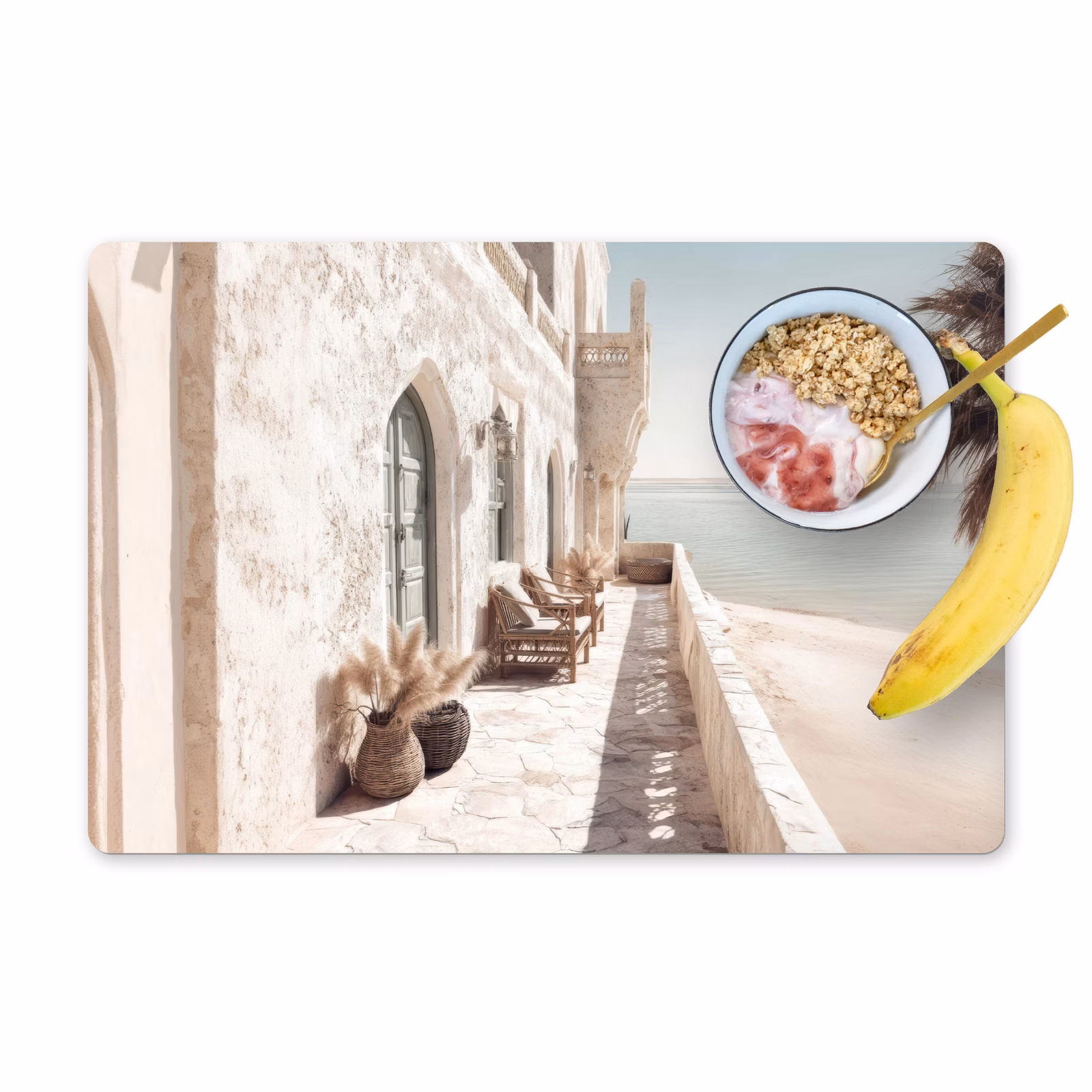 Sets de table en vinyle - Terrasse - Chaises - Plage - Beige — 1