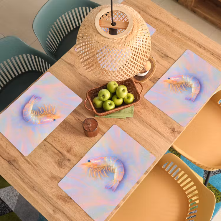 Sets de table en vinyle - Crevette - Structure subtile - Bleu - Rose — 3
