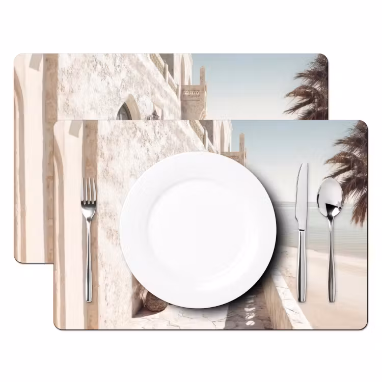 Sets de table en vinyle - Terrasse - Chaises - Plage - Beige — 2