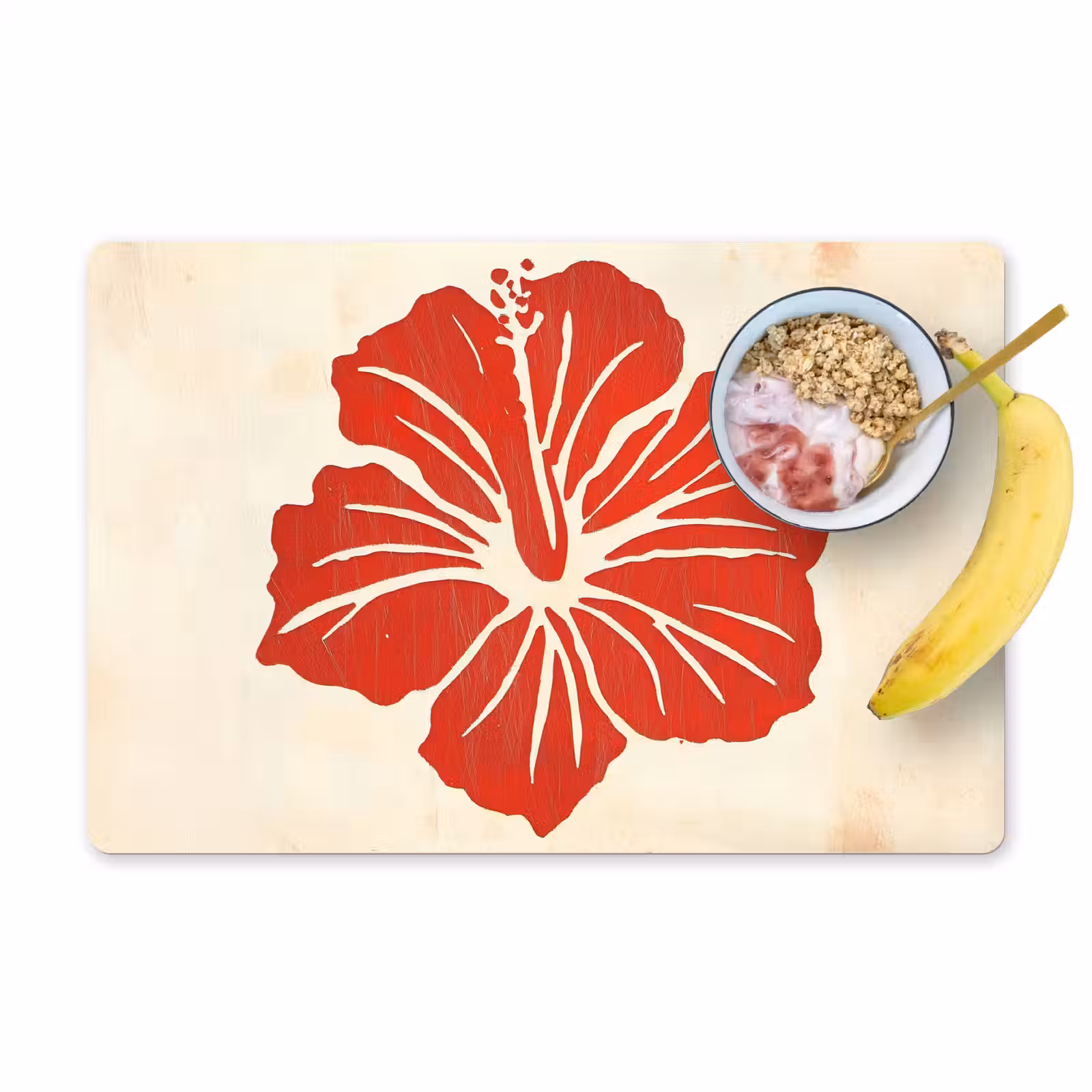 Sets de table en vinyle - Fleur d'hibiscus rouge - Fond texturé - Beige — 1