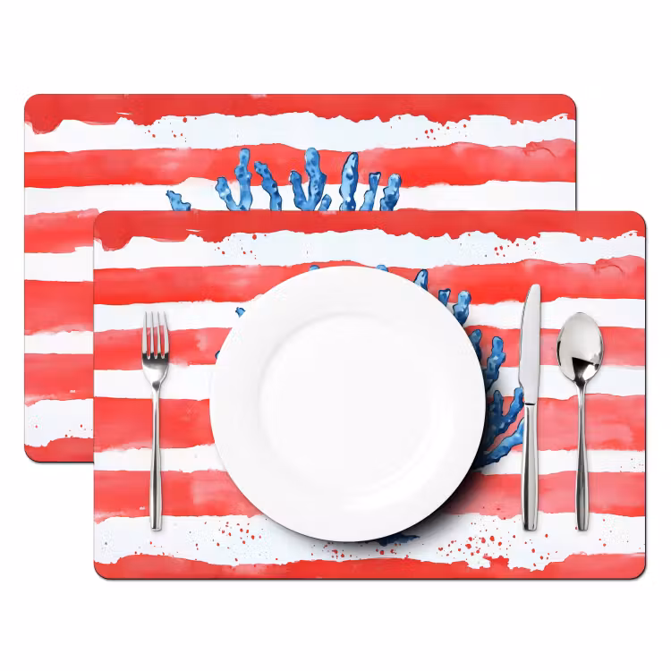 Sets de table en vinyle - Corail - Texture de la peinture - Rouge - Bleu — 2