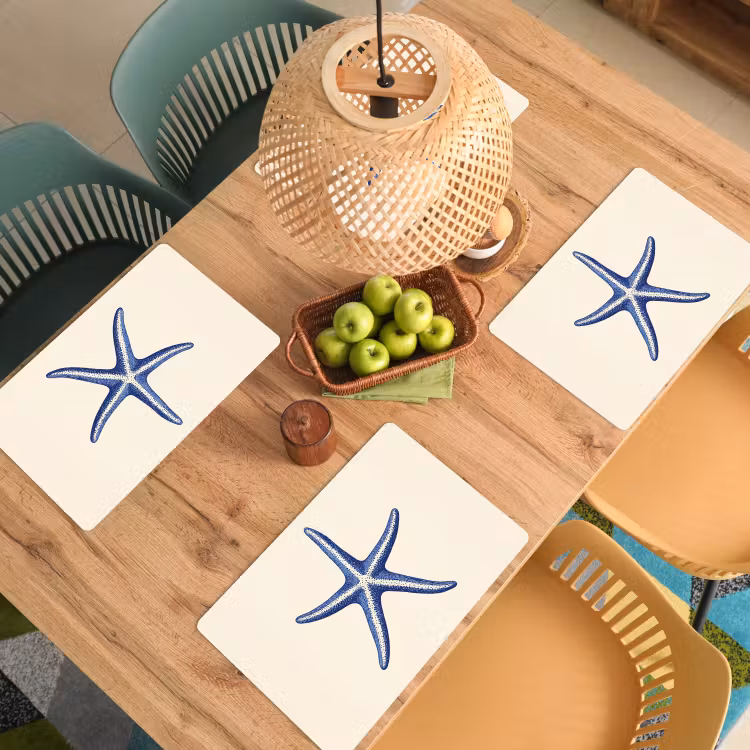 Sets de table en vinyle - Etoile de mer bleue - Minimaliste - Beige — 3