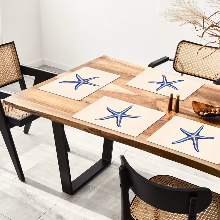 Sets de table en vinyle - Etoile de mer bleue - Minimaliste - Beige — 4