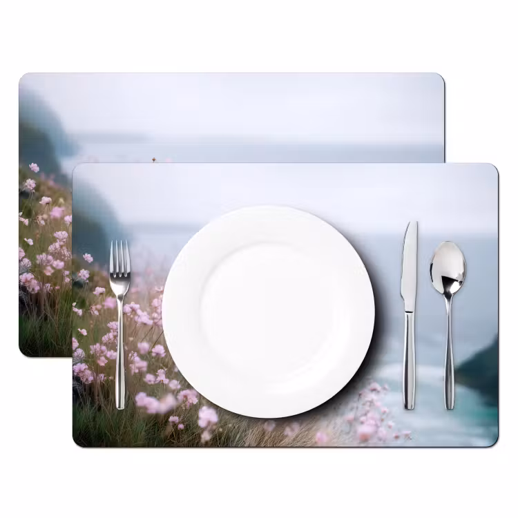 Sets de table en vinyle - Falaise - Fleurs - Mer - Rose — 2