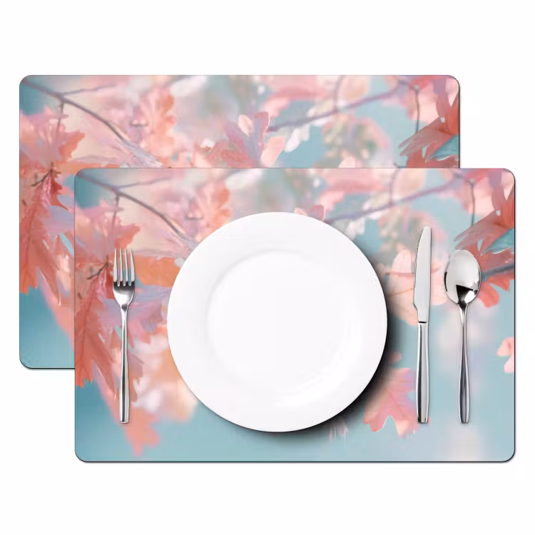 Sets de table en vinyle - Feuilles de chêne - Branches - Rose — 2