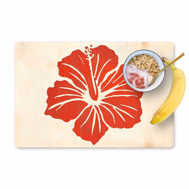 Sets de table en vinyle - Fleur d'hibiscus rouge - Fond texturé - Beige — 1