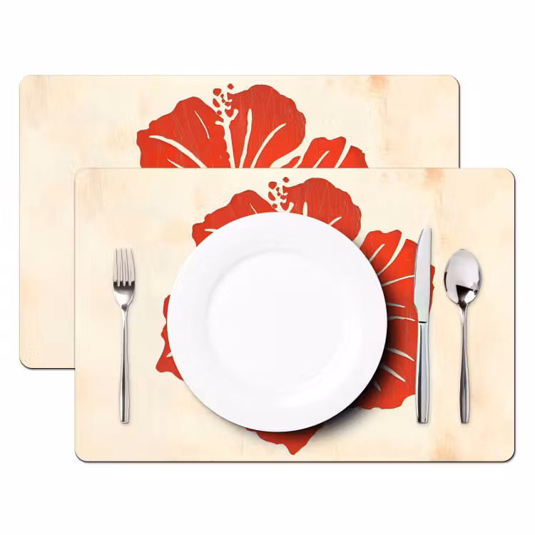 Sets de table en vinyle - Fleur d'hibiscus rouge - Fond texturé - Beige — 2