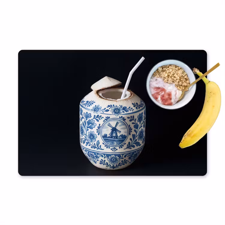 Sets de table en vinyle - Noix de coco - Aliments - Bleu de Delft - Boissons — 1