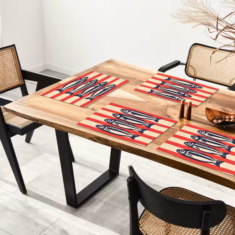 Sets de table en vinyle - Sardines - Rayures rouges et beiges — 4