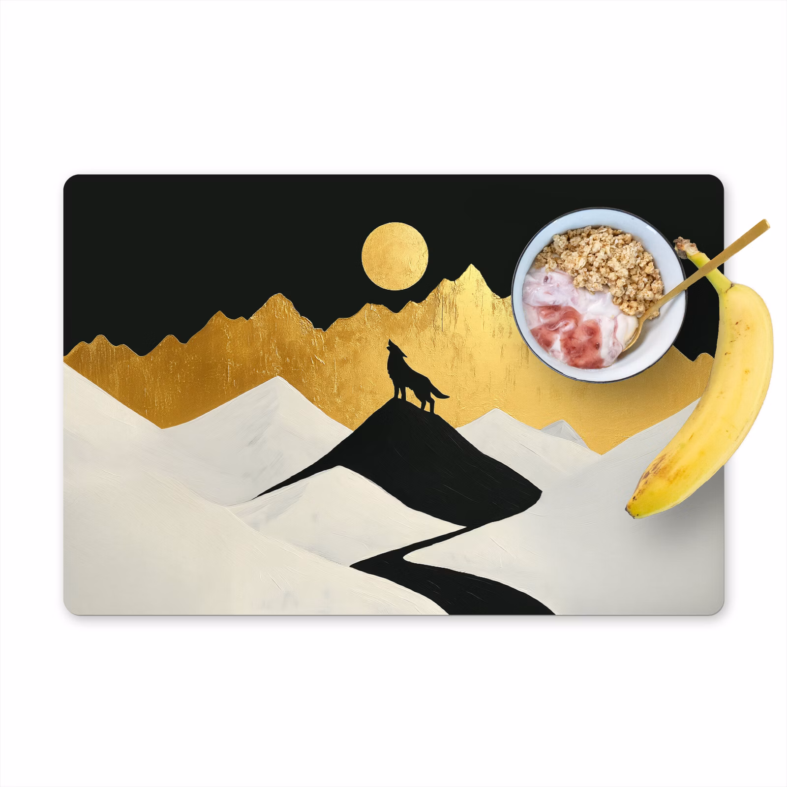 Sets de table en vinyle - Loup - Montagne - Lune - Noir — 1
