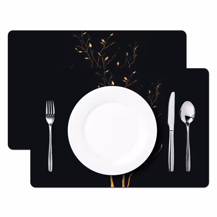 Sets de table en vinyle - Branches - Feuilles - Noir — 2