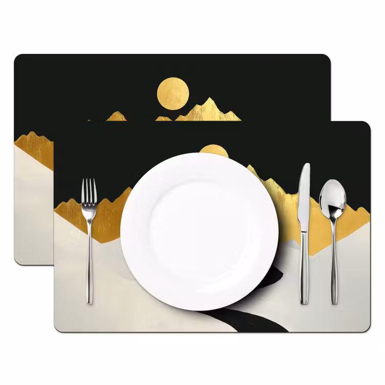 Sets de table en vinyle - Loup - Montagne - Lune - Noir — 2