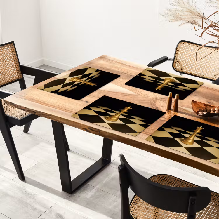 Sets de table en vinyle - Reine - Pièce d'échecs - Bloquée - Or — 4