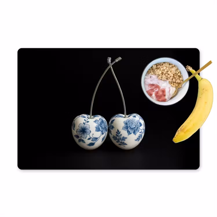 Sets de table en vinyle - Cerises - Bleu de Delft - Fruits — 1